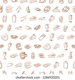 Cutlery, Drinks, Seafood and Table setting set. Background for printing, design, web. Usable as icons. Seamless. Binary color.