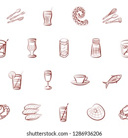 Cutlery, Drinks, Seafood and Table setting set. Background for printing, design, web. Usable as icons. Seamless. Binary color.