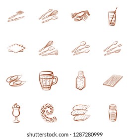 Cutlery, Drinks, Seafood and Table setting set. Background for printing, design, web. Usable as icons. Binary color.