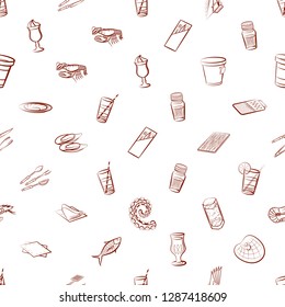 Cutlery, Drinks, Seafood and Table setting set. Background for printing, design, web. Usable as icons. Seamless. Binary color.