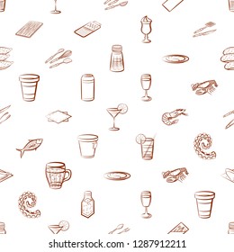 Cutlery, Drinks, Seafood and Table setting set. Background for printing, design, web. Usable as icons. Seamless. Binary color.
