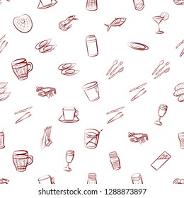 Cutlery, Drinks, Seafood and Table setting set. Background for printing, design, web. Usable as icons. Seamless. Binary color.