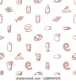Cutlery, Drinks, Seafood and Table setting set. Background for printing, design, web. Usable as icons. Seamless. Binary color.