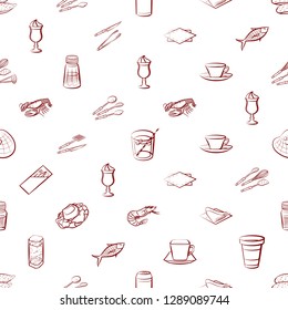 Cutlery, Drinks, Seafood and Table setting set. Background for printing, design, web. Usable as icons. Seamless. Binary color.