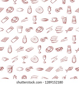 Cutlery, Drinks, Seafood and Table setting set. Background for printing, design, web. Usable as icons. Seamless. Binary color.