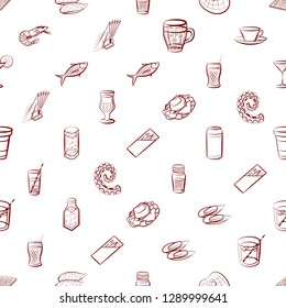 Cutlery, Drinks, Seafood and Table setting set. Background for printing, design, web. Usable as icons. Seamless. Binary color.