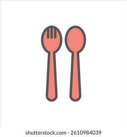 cutlery filled outline icon. spoon and fork color line illustration.