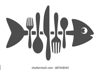 Cutlery fish on a white background