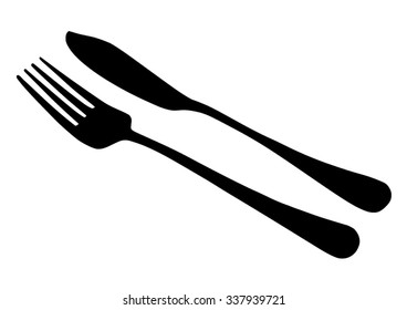 Cutlery fish set - fork and fish knife - black silhouette - vector