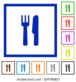 Cutlery flat color icons in square frames