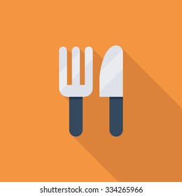  Cutlery flat icon. Modern flat icon with long shadow effect in stylish colors.  EPS 10.