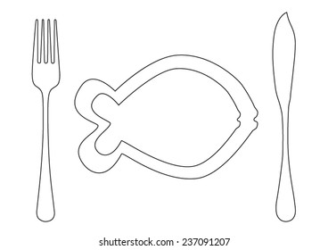 Cutlery flatware fish knife and fork with fish plate black lines