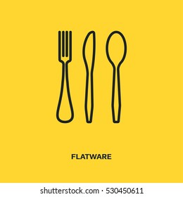 Cubertería, Flatware, Cuchilla, Fork y Spoon concepto de diseño gráfico con el logotipo. Elemento editable, puede ser utilizado como logotipo, icono, plantilla en web e impresión. Icono de línea delgada