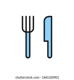 Cutlery, fork and knife flat color line icon.