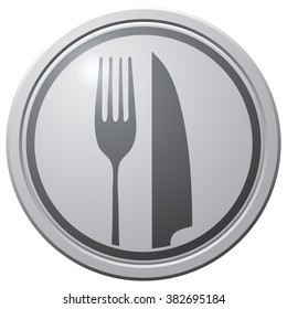 Cutlery Fork and Knife Glossy Sign, Vector Illustration. 