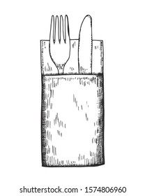 cutlery fork and knife on a napkin dining