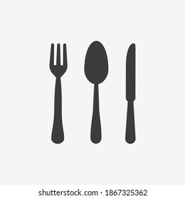 Cutlery, Fork, Knife And Spoon Black Flat Vector Icon