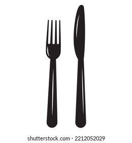 Cutlery fork and knife, vector isolated illustration, black stencil icon