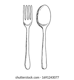 Cutlery Fork And Spoon. Insulated Sketch