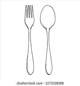 cutlery. fork and spoon silhouette on a white background sketch isolated