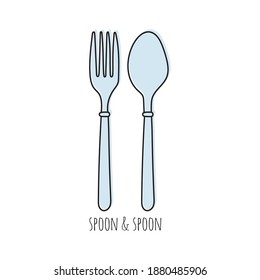 Cutlery fork and spoon vector doodle icons. Isolate on white background. Editable stroke.