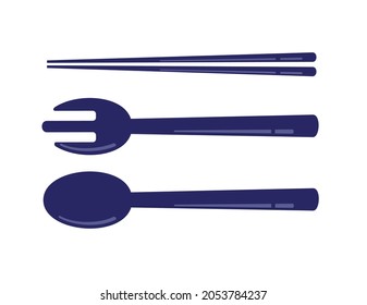 cutlery in the form of spoons, forks, and chopsticks, which are usually on the dining table