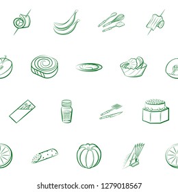 Cutlery, Fruits, Snacks and Table setting set. Background for printing, design, web. Usable as icons. Seamless. Binary color.