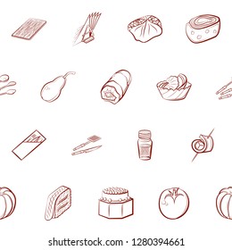 Cutlery, Fruits, Snacks and Table setting set. Background for printing, design, web. Usable as icons. Seamless. Binary color.