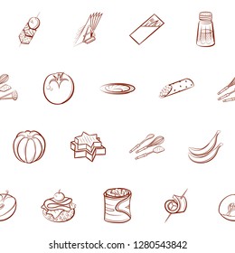 Cutlery, Fruits, Snacks and Table setting set. Background for printing, design, web. Usable as icons. Seamless. Binary color.