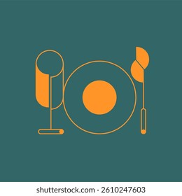 Cutlery and a glass for wine emblem in Art Deco style