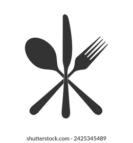Cutlery graphic icon. Crossed spoon, fork and knife sign isolated on white background. Restaurant symbol. Vector illustration
