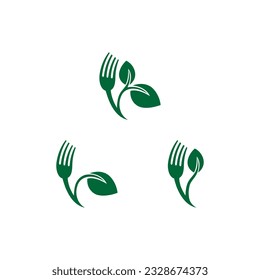 cutlery and green leaf vector illustration for an icon,symbol or logo. vegan food logo