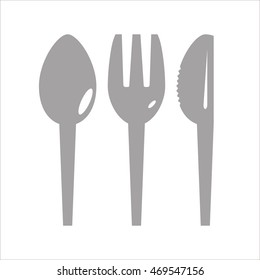 Cutlery: Grey Knife, Fork and Spoon flat icon vector