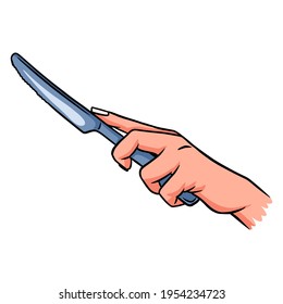 Cutlery in hands. A restaurant. Cutlery for food in hand. Cartoon style. Illustrations for design and decoration.