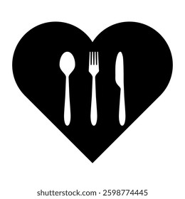 Cutlery and heart on white