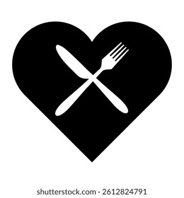 Cutlery and heart on white