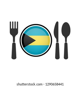 Cutlery Icon And Bahamas Flag.Bahamas Cuisine