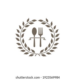 cutlery icon with circle leaf decoration design vector illustration