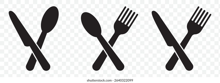 Cutlery icon in circle . Vector illustration. Set menu catering, restaurant, spoon, fork, knife and plate icon set on Transparent Background. EPS 10.
