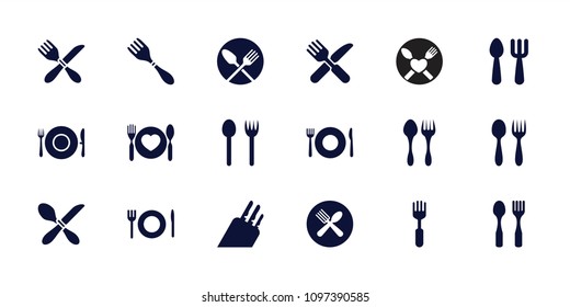 Cutlery icon. collection of 18 cutlery filled icons such as plate fork and spoon. editable cutlery icons for web and mobile.