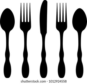 Cutlery Icon, Fork, Spoon And Knife Vector Art Illustration