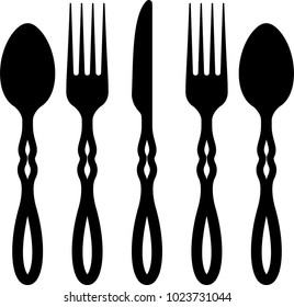 Cutlery Icon, Fork, Spoon And Knife Vector Art Illustration