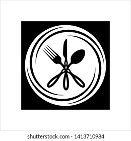 Cutlery Icon, Fork, Spoon And Knife Vector Art Illustration