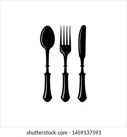 Cutlery Icon, Fork, Spoon And Knife Vector Art Illustration