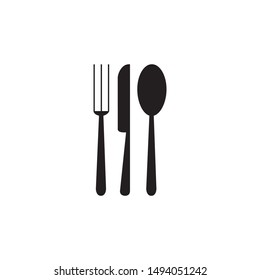 cutlery icon, fork, spoon and knife, black vector, eps
