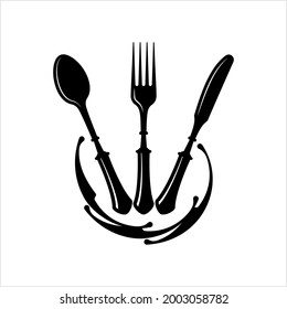 Cutlery Icon, Fork, Spoon And Knife Vector Art Illustration