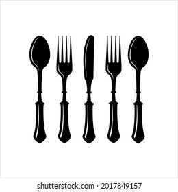 Cutlery Icon, Fork, Spoon And Knife Vector Art Illustration