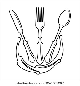 Icono De Cubertería, Horquilla, Cuchara Y Knife Ilustración De Arte Vector