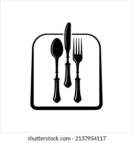 Cutlery Icon, Fork, Spoon And Knife Vector Art Illustration