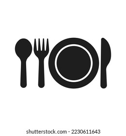 cutlery icon, fork, spoon, knife and plate vector illustration